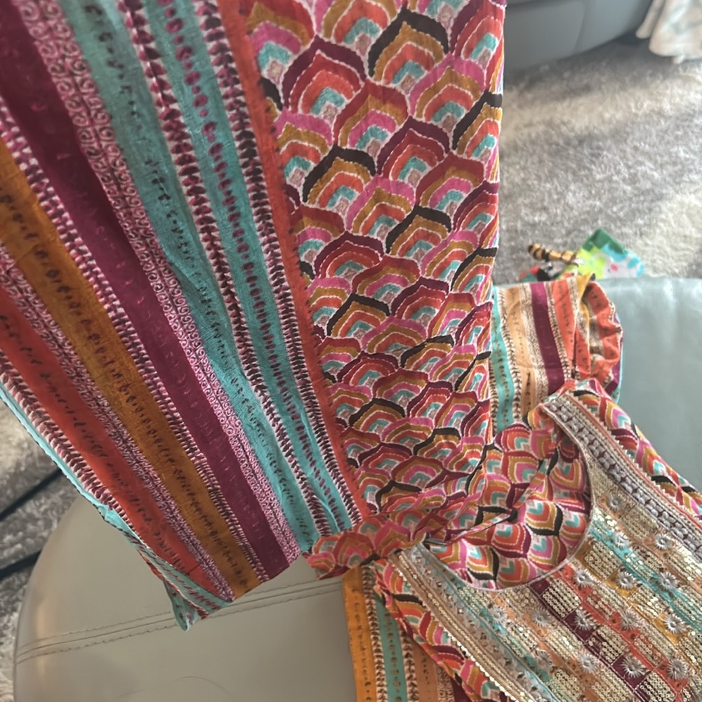 Vibrant Indian Co-ord Set, Orange and Pink Kurta Pajama - Picture 5 of 6
